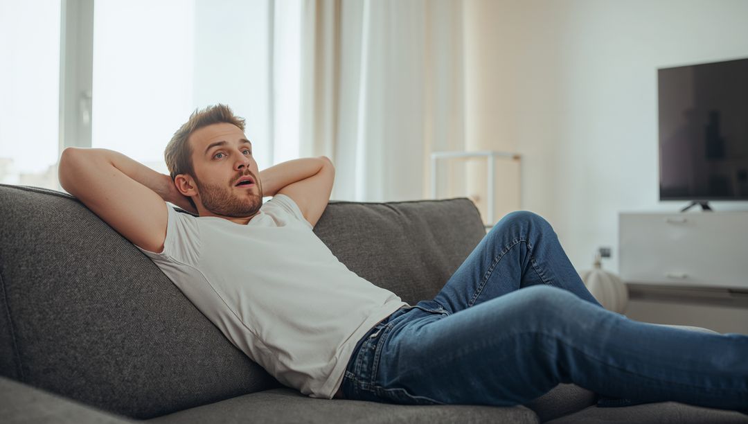 Man Relaxing on Modern Sofa in Stylish Living Room