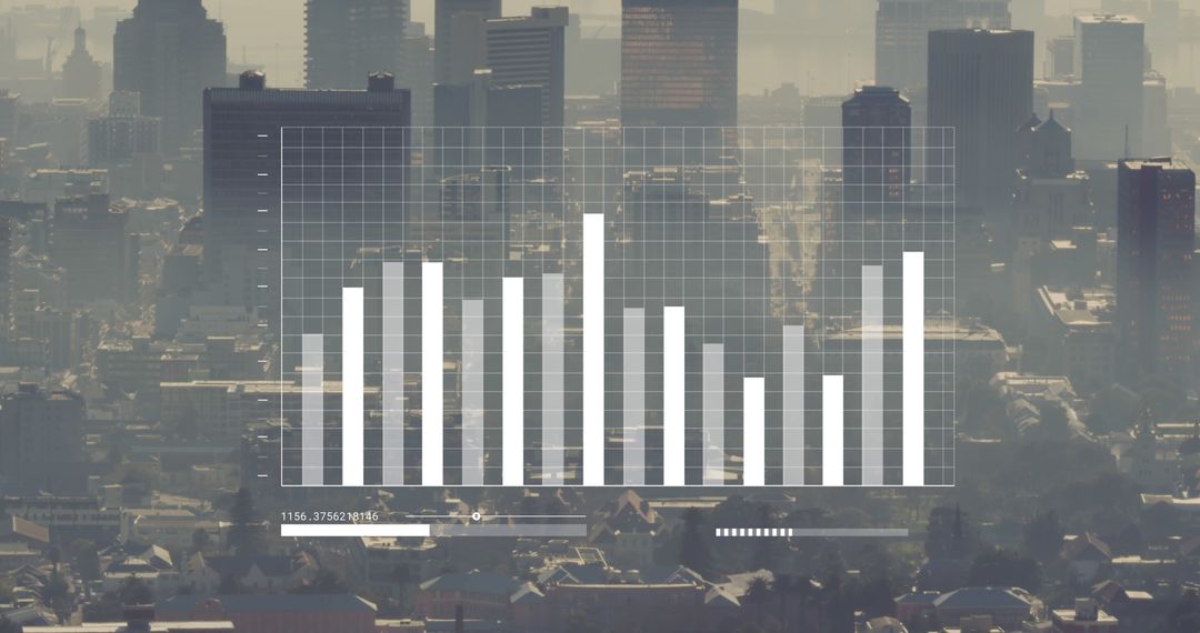 Financial Data Visualization with Foggy City Skyline Overlay
