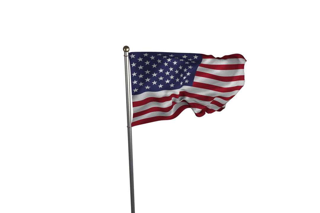 Realistic American Flag Waving on Transparent Background