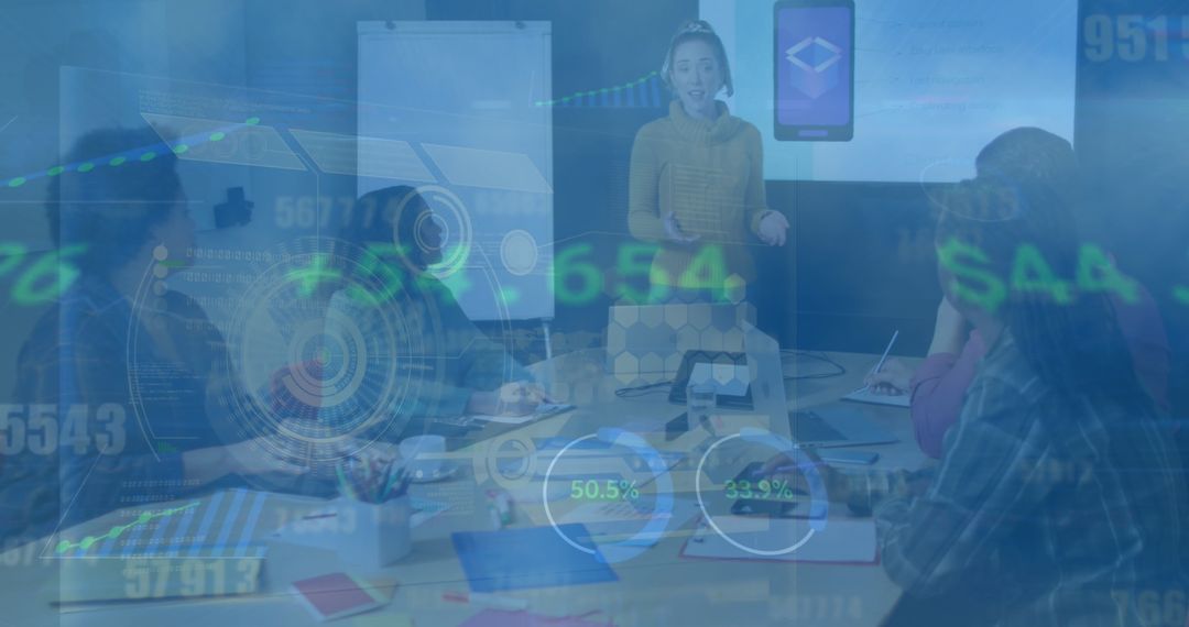 Business Presentation with Technology and Data Overlay