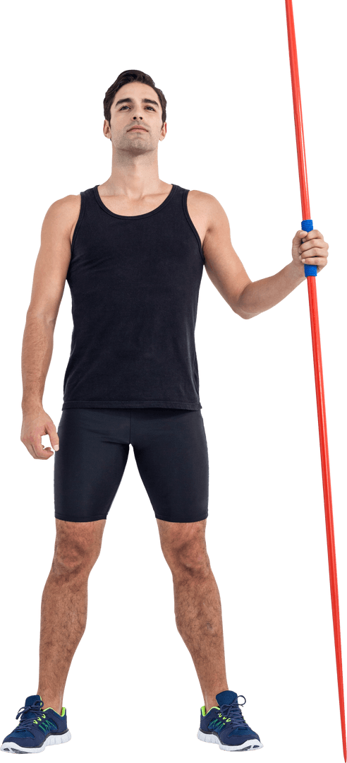 Transparent Confident Male Athlete Holding Javelin