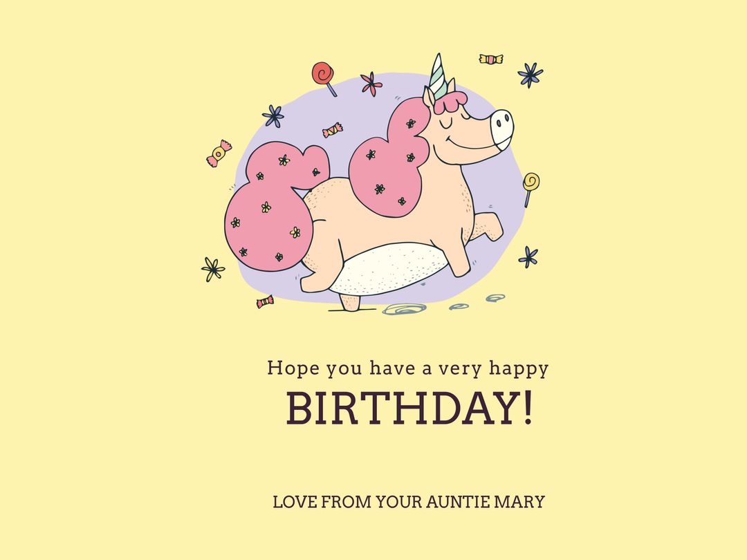 Whimsical Unicorn Pig Birthday Card with Festive Elements - Download Free Stock Templates Pikwizard.com