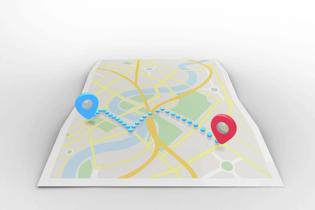 Transparent 3D Map with Route Path and Colorful Pointers - Download Free Stock Images Pikwizard.com