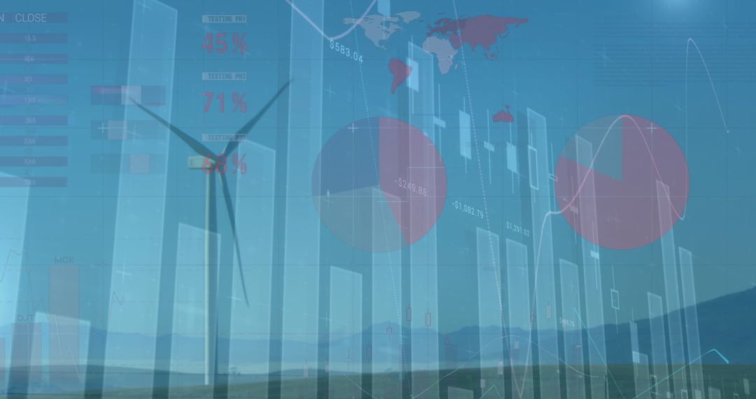 Sustainable Energy and Finance Concepts with Wind Turbines Overlay