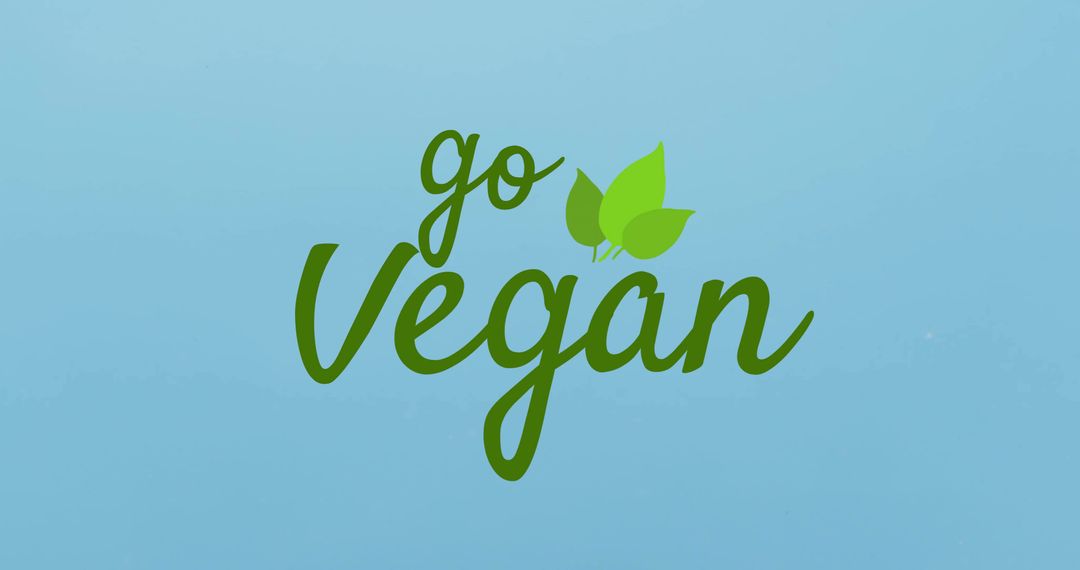 Go Vegan Text with Leaves on Blue Background