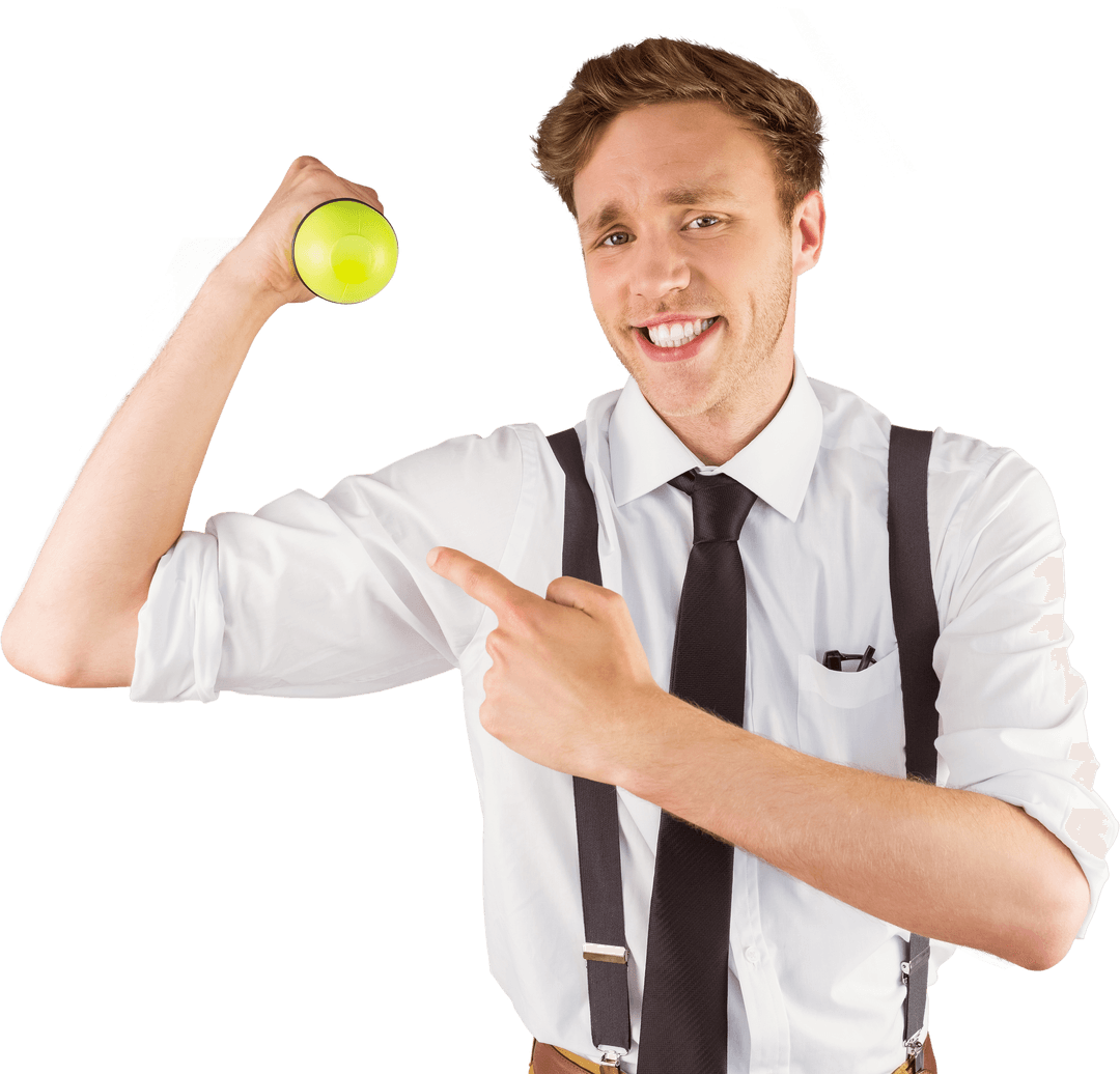 Transparent Geeky Businessman Lifting Small Dumbbell Confidently