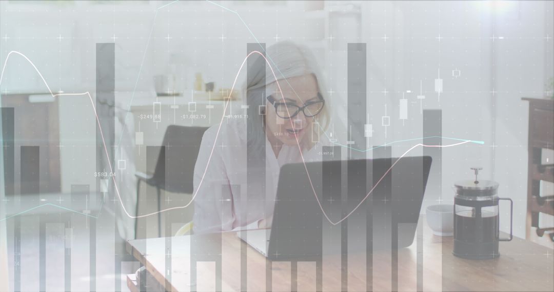 Businesswoman Analyzing Data Bustling with Technology