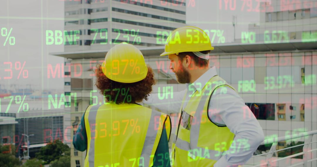 Architects Discussing Project at Construction Site with Financial Data