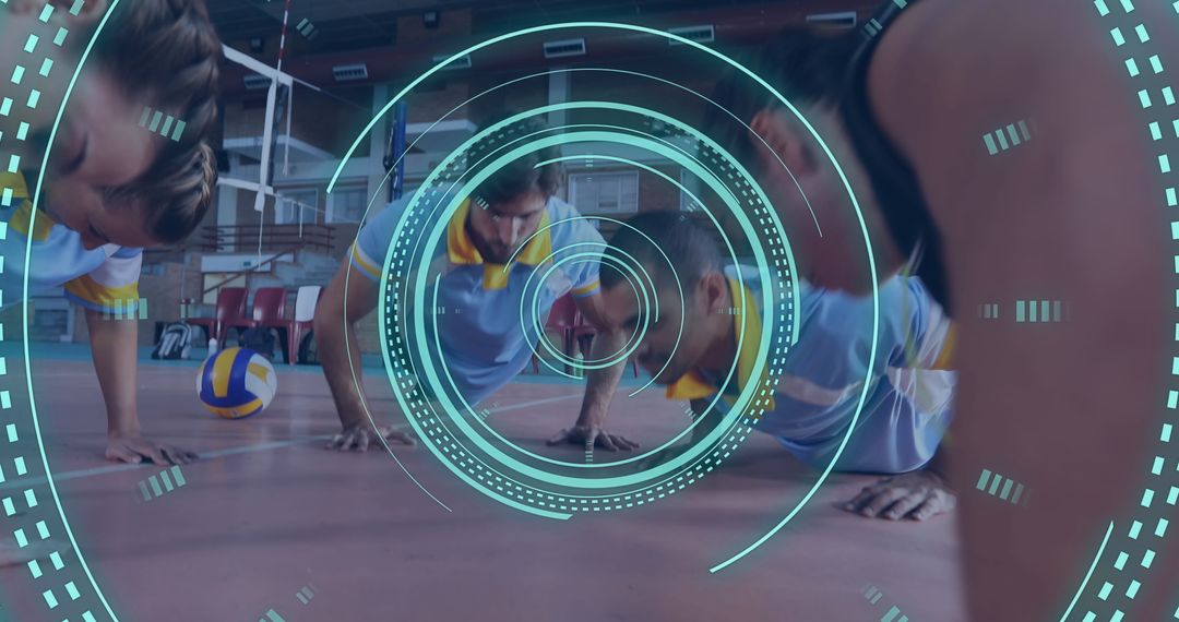 Volleyball Players Training with Digital Interface Overlay