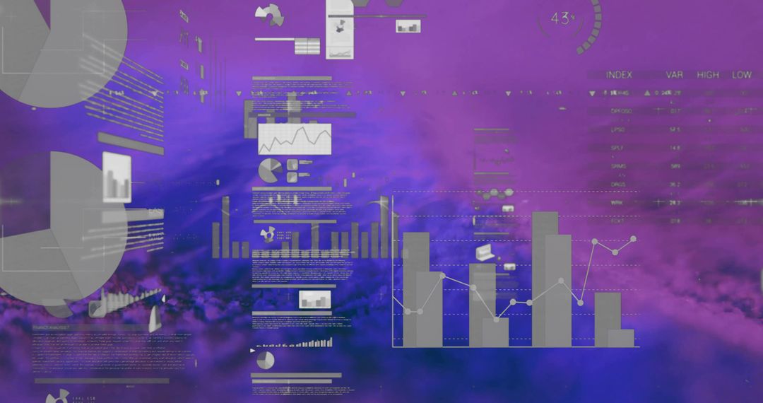 Futuristic Data Visualizations over Purple Cloud Background