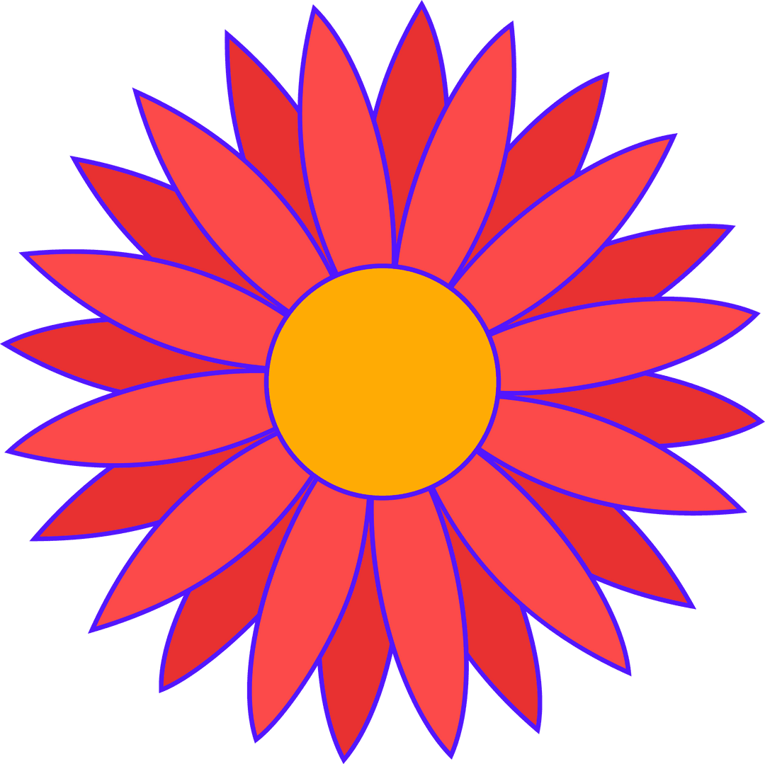 Bright Transparent Flower Icon with Red Petals and Orange Center