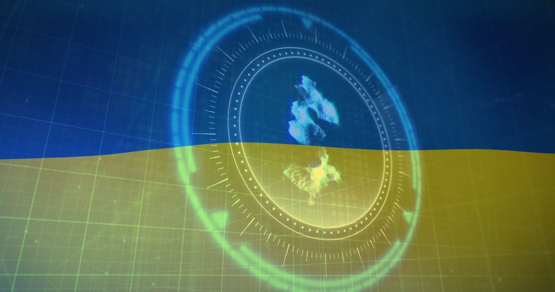 Dollar Sign in Circular Scope Over Ukraine Flag Digital Concept