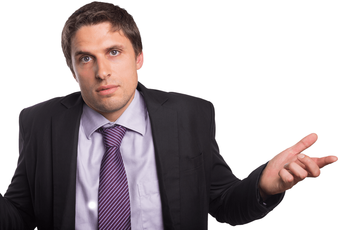 Transparent Background of Confused Young Businessman Shrugging