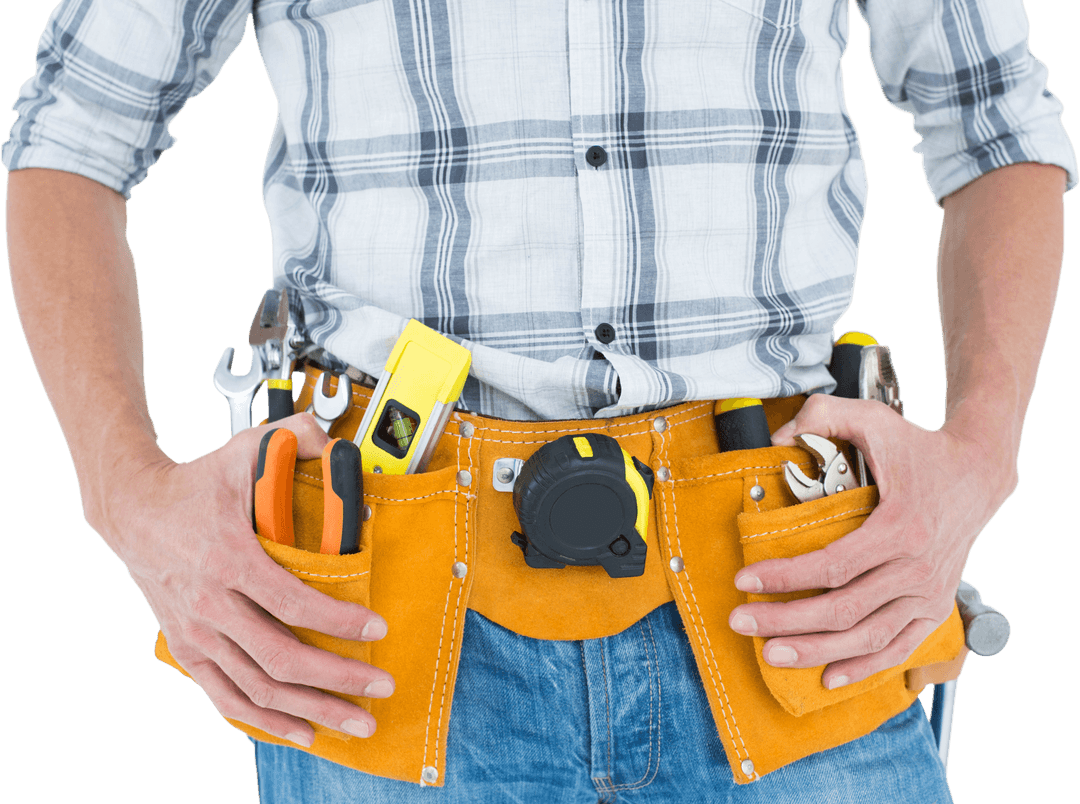 Technician Wearing Tool Belt with Transparent Background