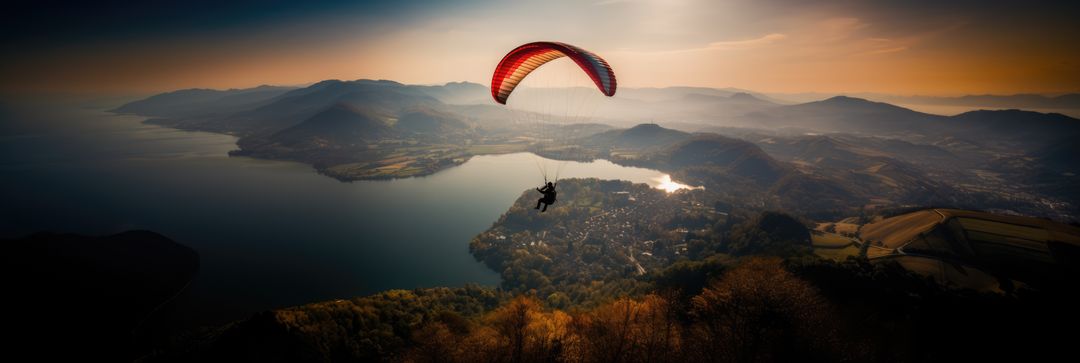 Paraglider Soaring Above Scenic Mountain Landscape During Sunset - Free Images, Stock Photos and Pictures on Pikwizard.com