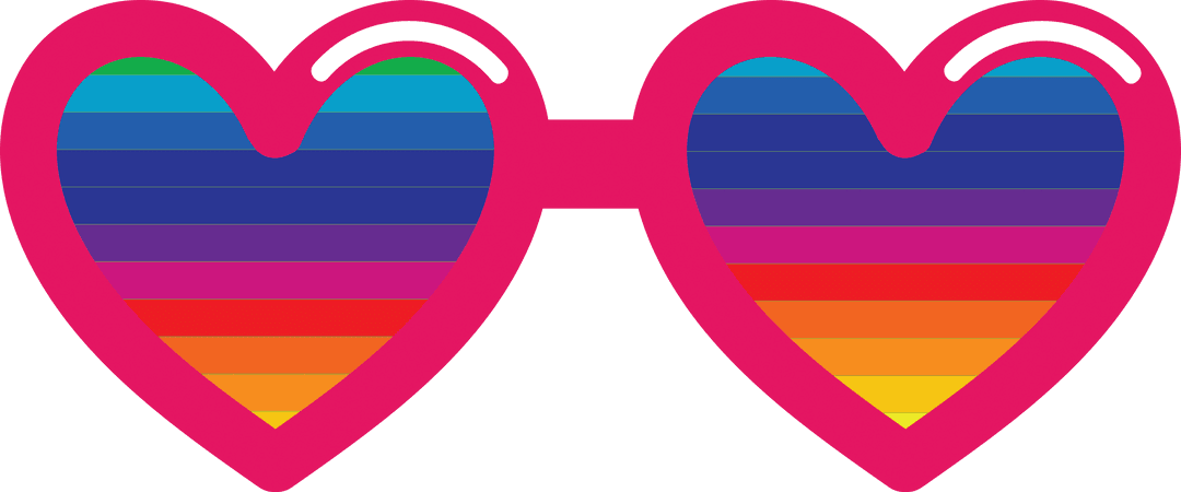 Colorful Connected Heart-Shaped Glasses on Transparent Background