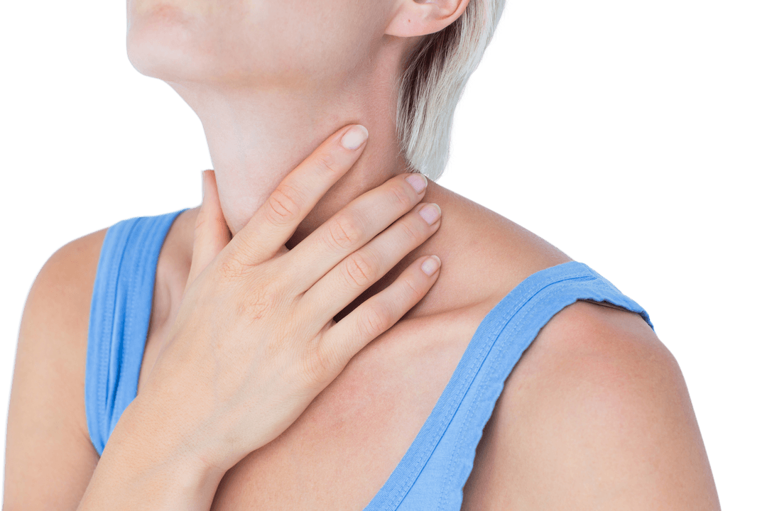 Transparent Image of Person with Throat Pain Wearing Blue Top