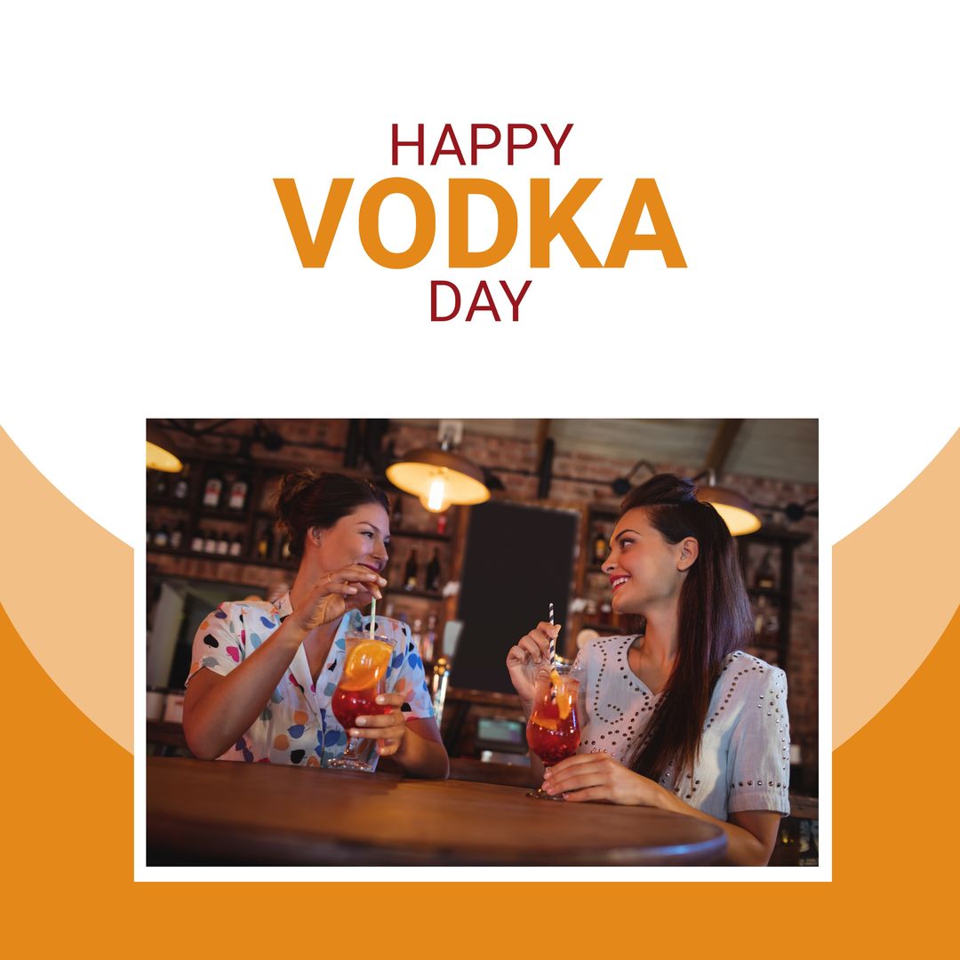Image of happy vodka day over happy caucasian women with drinks in bar - Download Free Stock Templates Pikwizard.com
