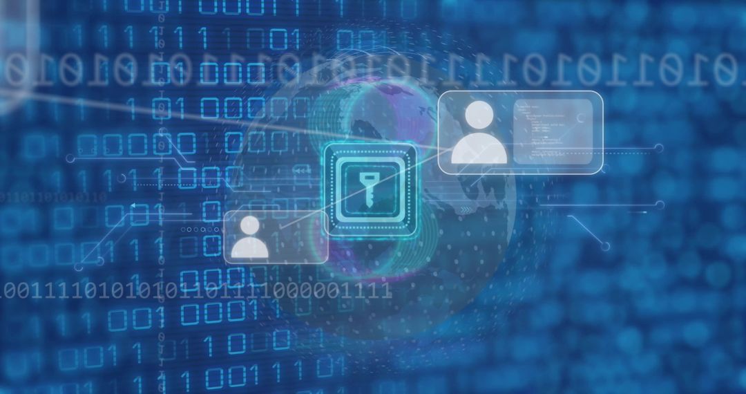 Digital padlock securing binary code with global network concept