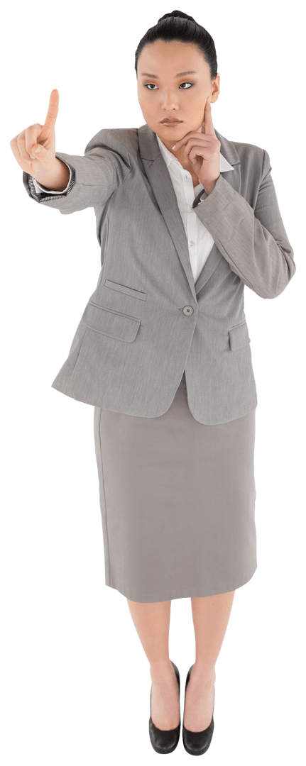 Transparent Businesswoman pointing and gesture navigation