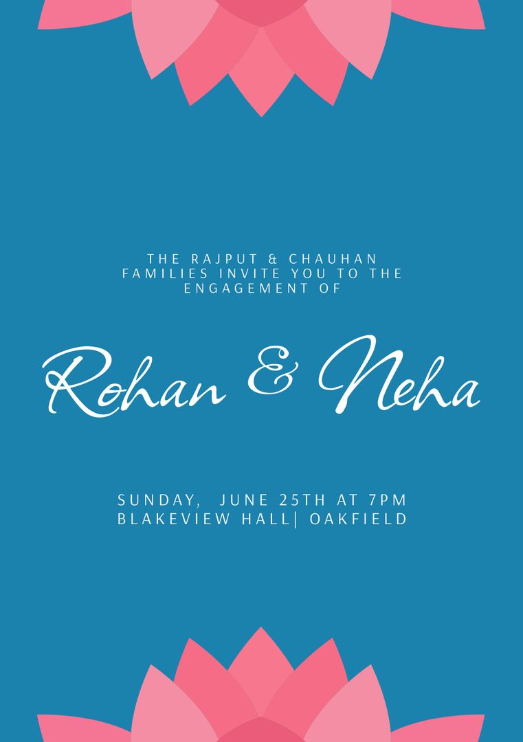 Elegant Floral Engagement Invitation with Blue Background - Download Free Stock Templates Pikwizard.com