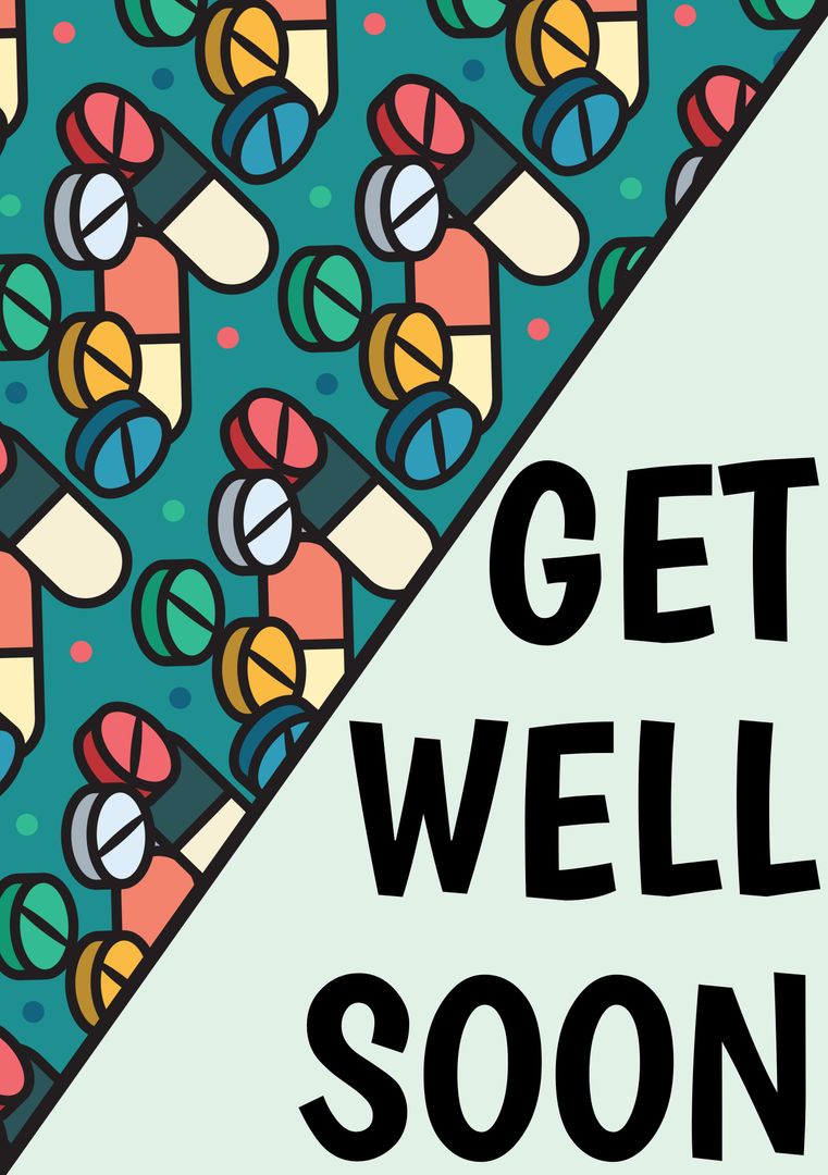 Colorful Get Well Soon Card with Capsule and Tablet Design