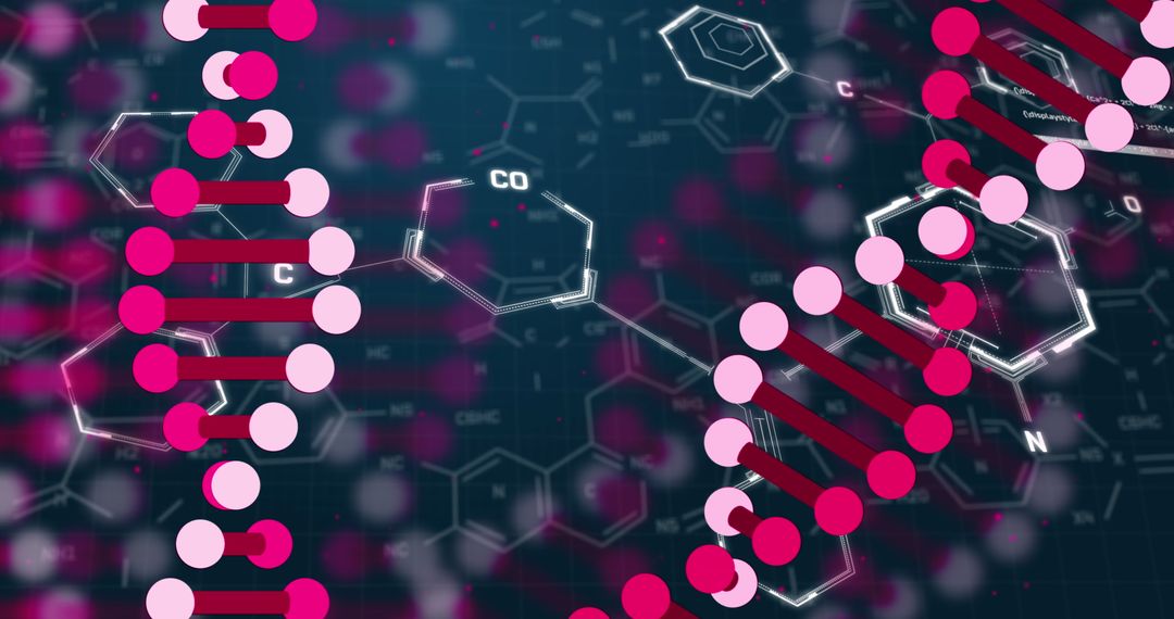 DNA Strand Overlays Chemical Formulas for Scientific Study