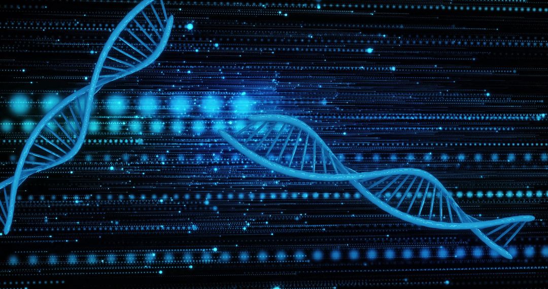Futuristic DNA Strands with Digital Light Trails