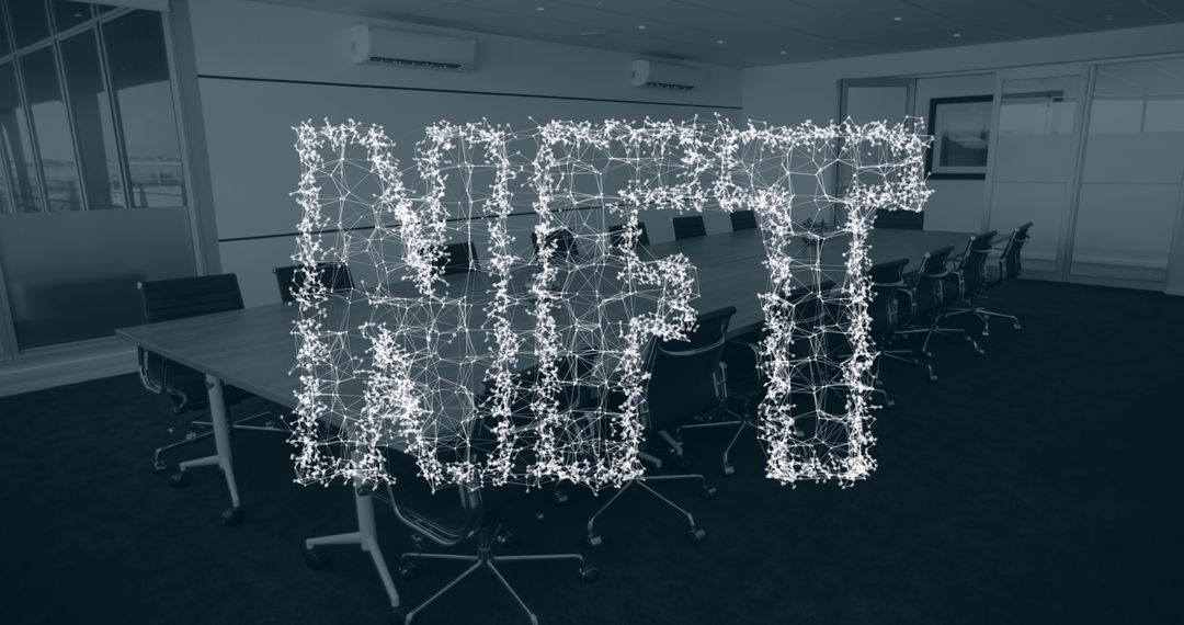 NFT Text Overlay on Modern Office Conference Room Visualization