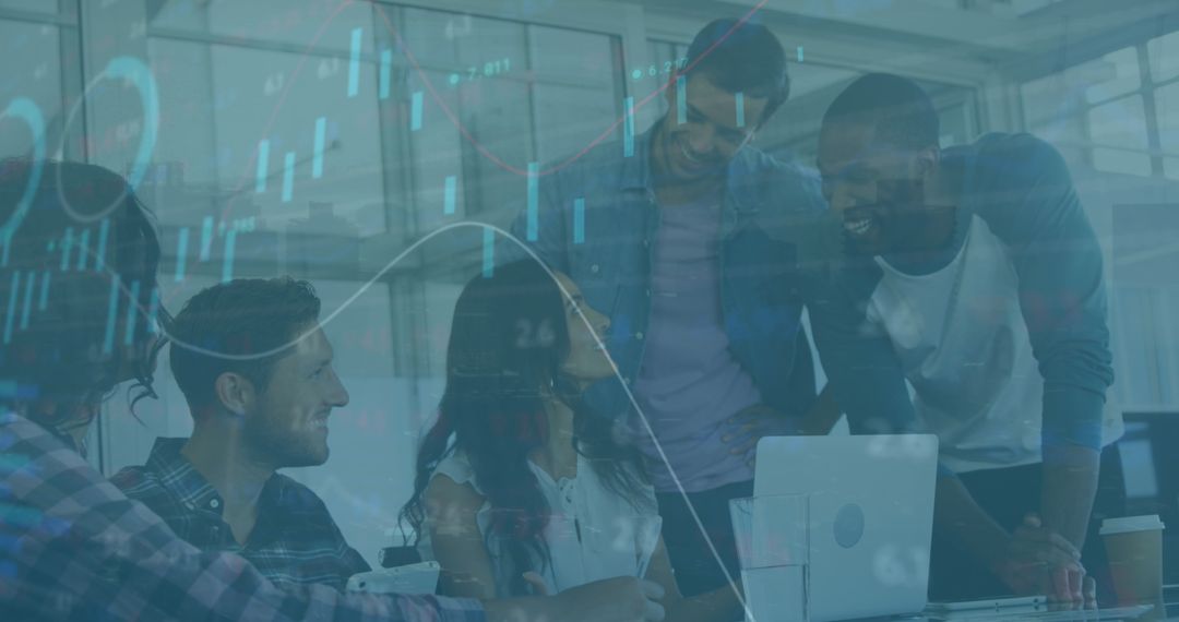 Diverse Team Analyzing Data Analytics Trends in Office Setting