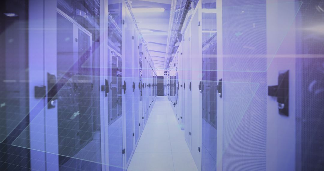 Data Processing Overlay on Modern Server Room for Technology Concepts