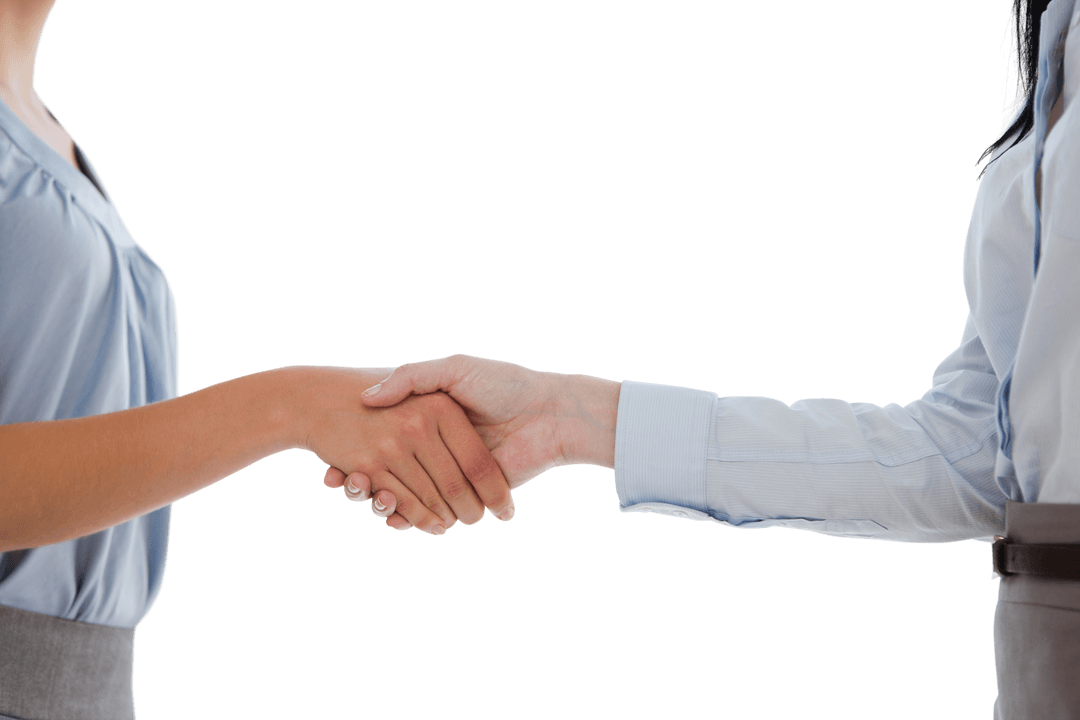 Transparent Handshake Between Businesswomen on Blank Background