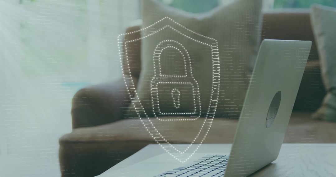 Digital Security Symbol Over Laptop on Home Desk