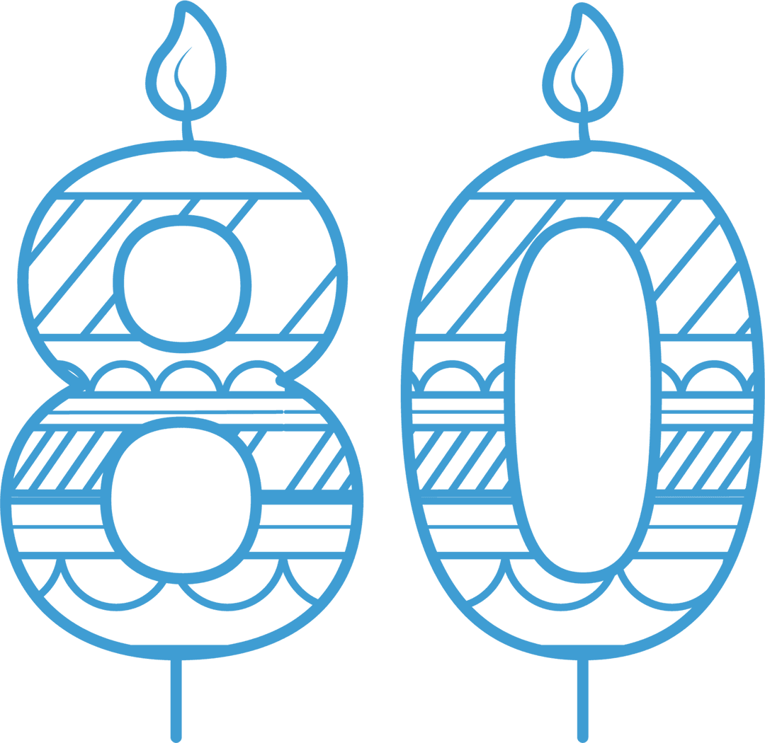 Transparent Illustration of Blue 80 Cake Candles with Flames