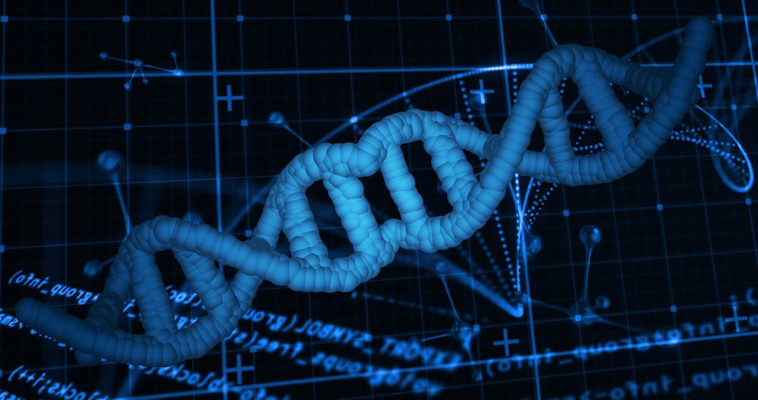 DNA Strand and Data Graphics on Digital Background