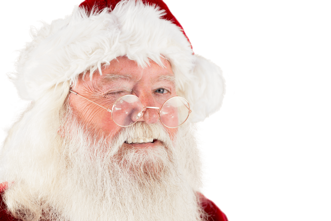 Jolly Santa Claus Winking on a Transparent Background