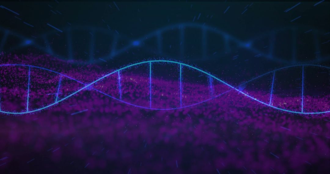 Visualizing DNA Helix on Digital Background in Blue and Purple Hues