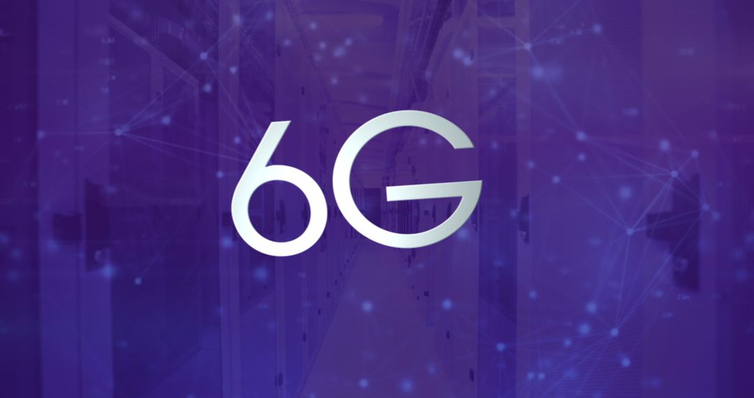 6G Concept with Digital Network Visualization in Server Room Background