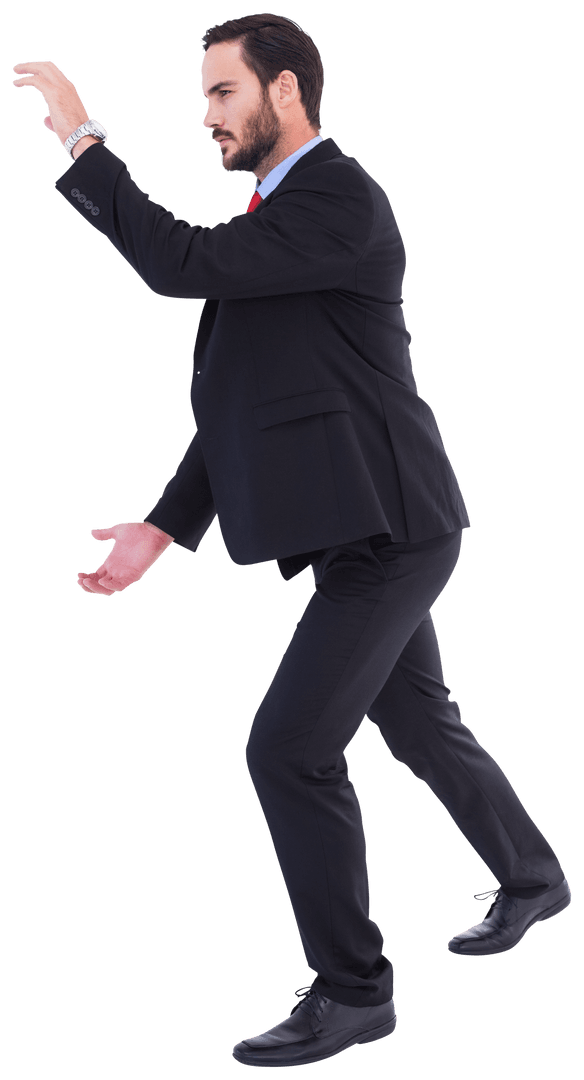 Transparent Businessman Demonstrating Idea with Hand Gestures