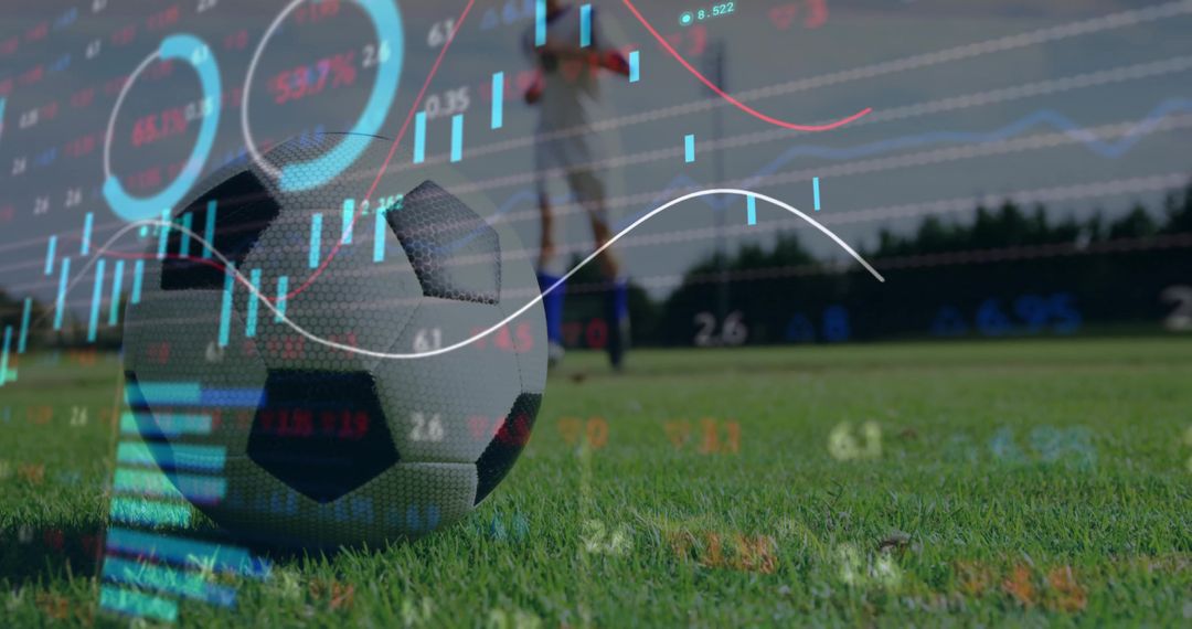 Soccer Ball on Field with Sports Data Analytics Overlay