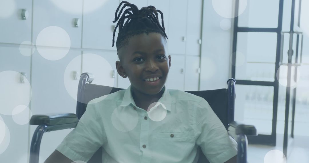 Smiling Boy in Wheelchair Symbolizes Happiness and Support