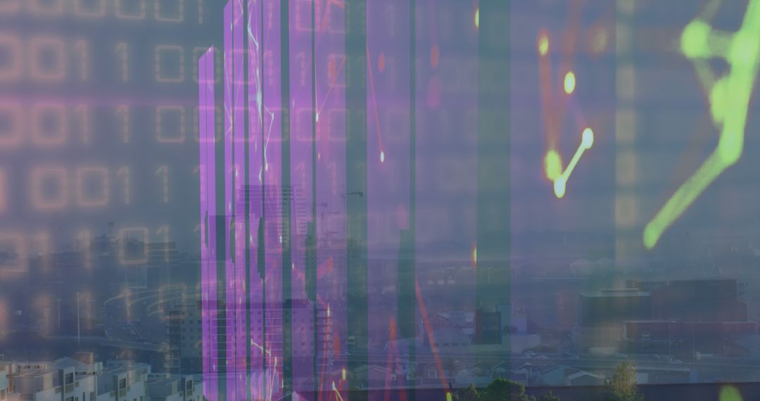 Abstract Digital Data Overlay with Cityscape Background