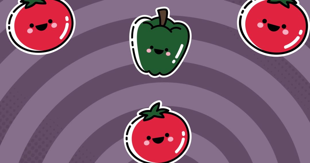 Animated Smiley Vegetables on Violet Background