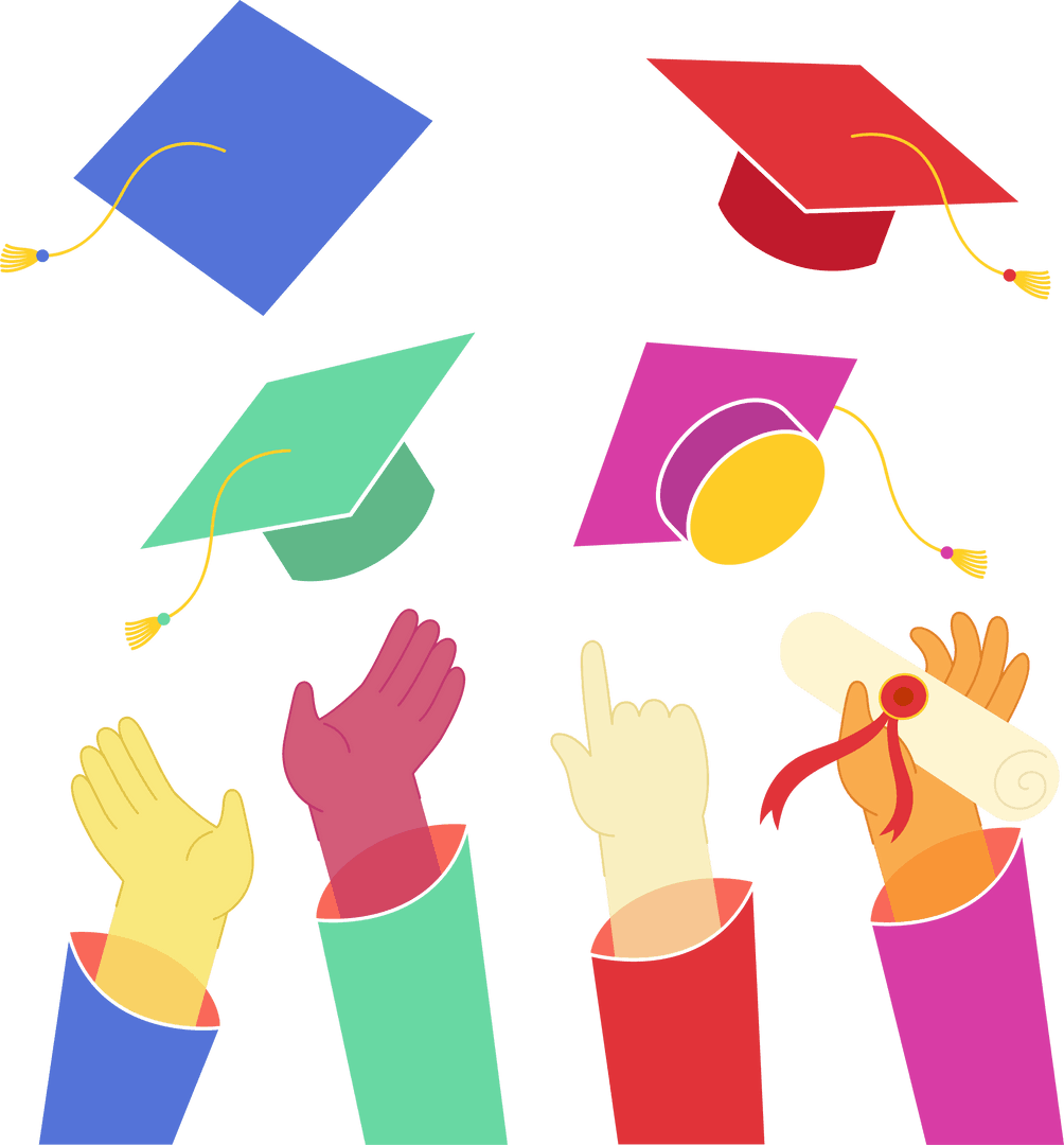 Transparent Canvas Graduation Celebration with Caps and Diplomas