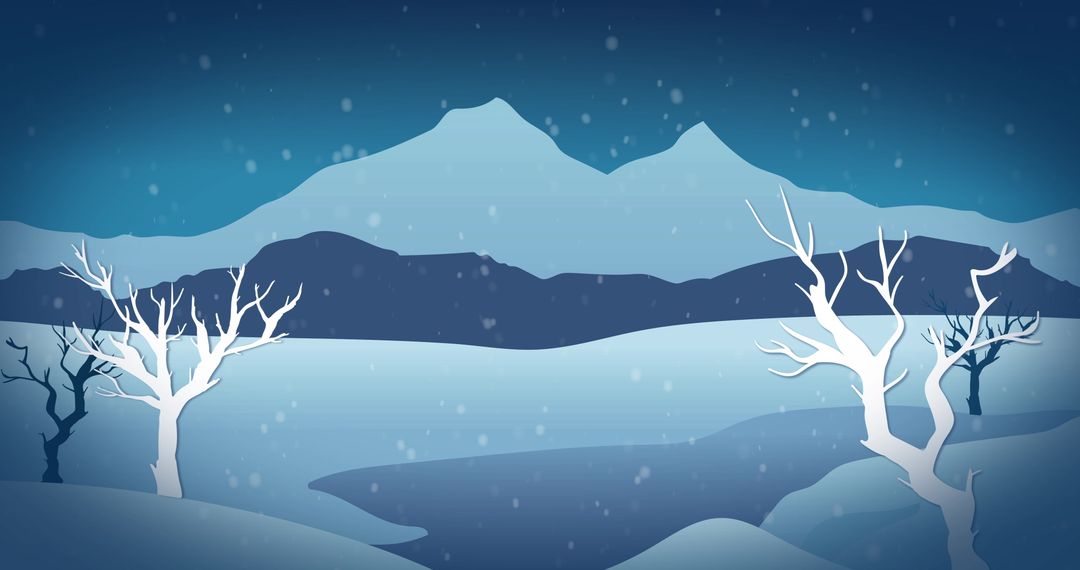 Serene Winter Wonderland with Snow-Covered Trees and Mountains