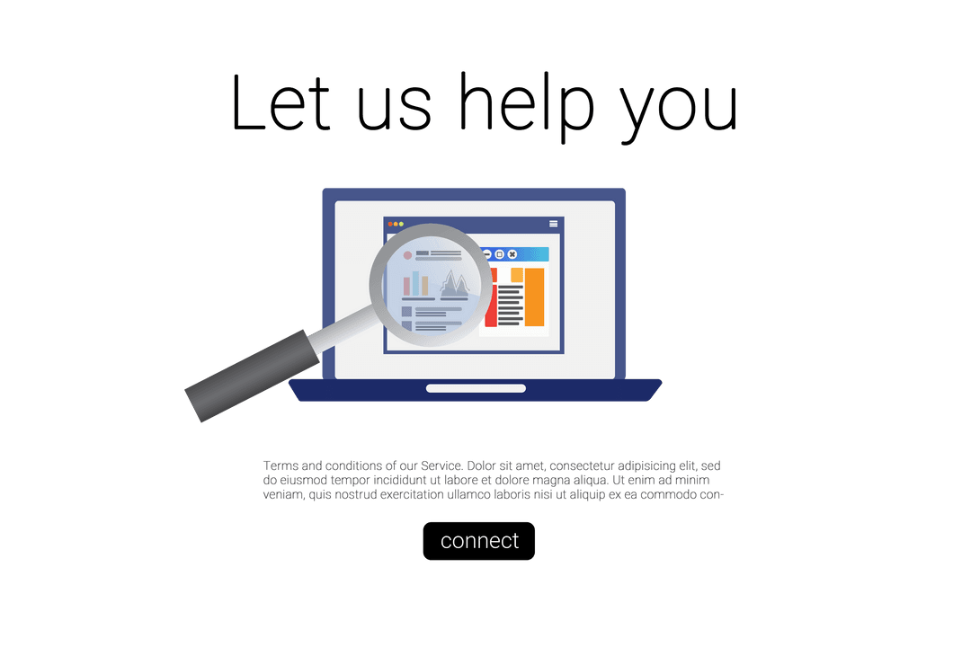 Transparent Laptop Analyzing Screen with Magnifying Glass Illustration
