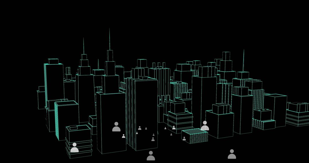 Futuristic 3D City Model with Digital Connections