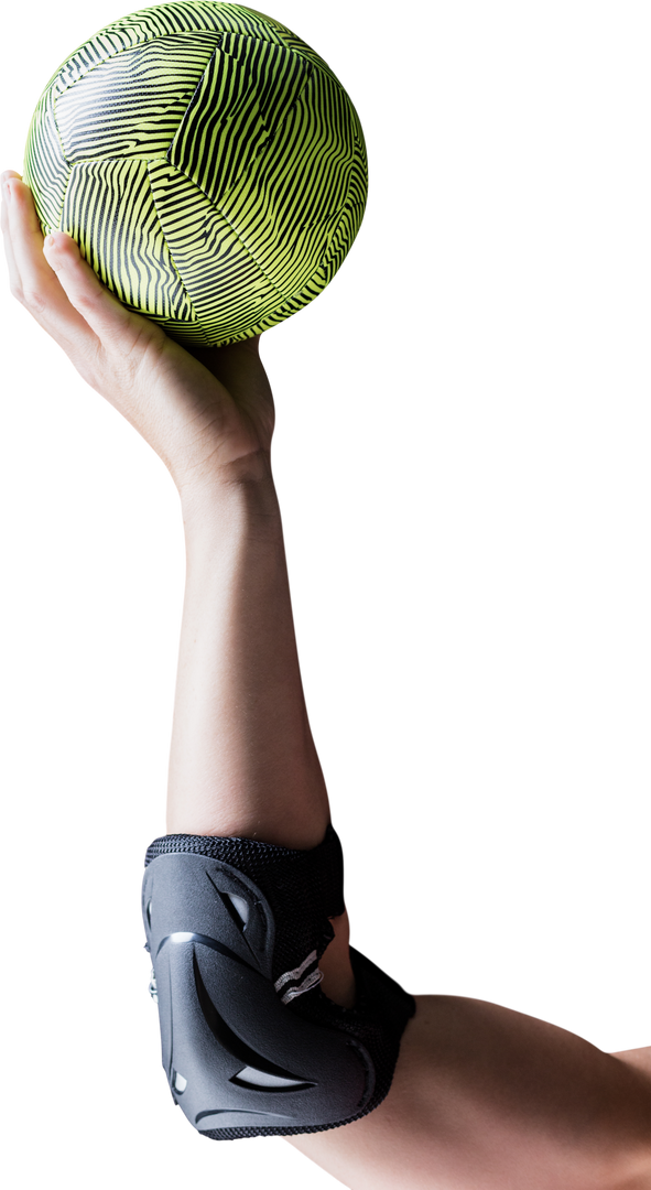 Female Athlete Hand Holding Green Handball Showing Elbow Pad in Transparent Object Background - Download Free Stock Images Pikwizard.com