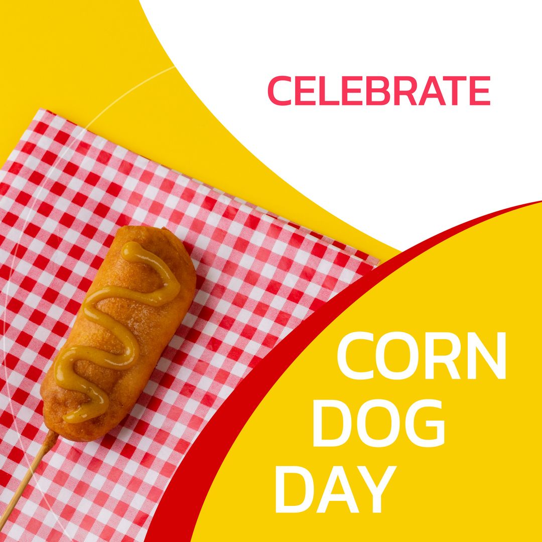 Celebrate National Corn Dog Day with Delicious Corn Dog on Checkerboard Background - Download Free Stock Templates Pikwizard.com