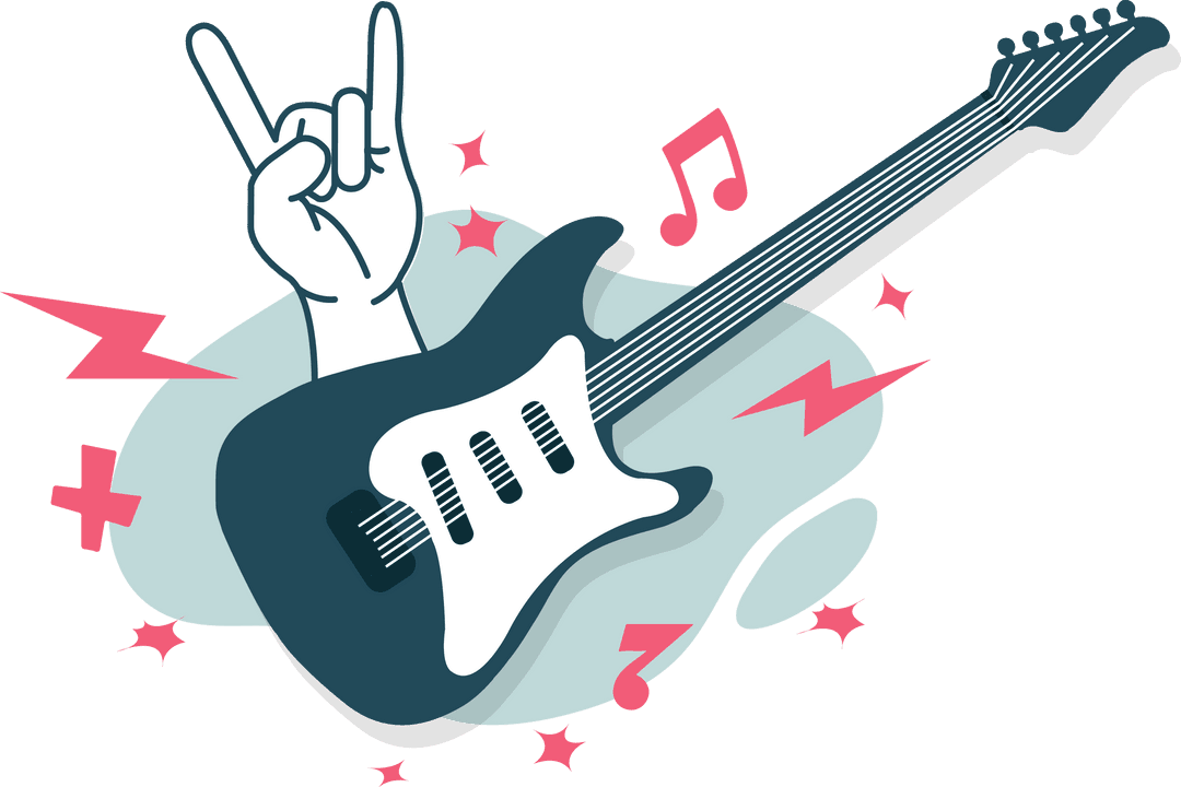 Rock Guitar and Hand Gesture on Transparent Background